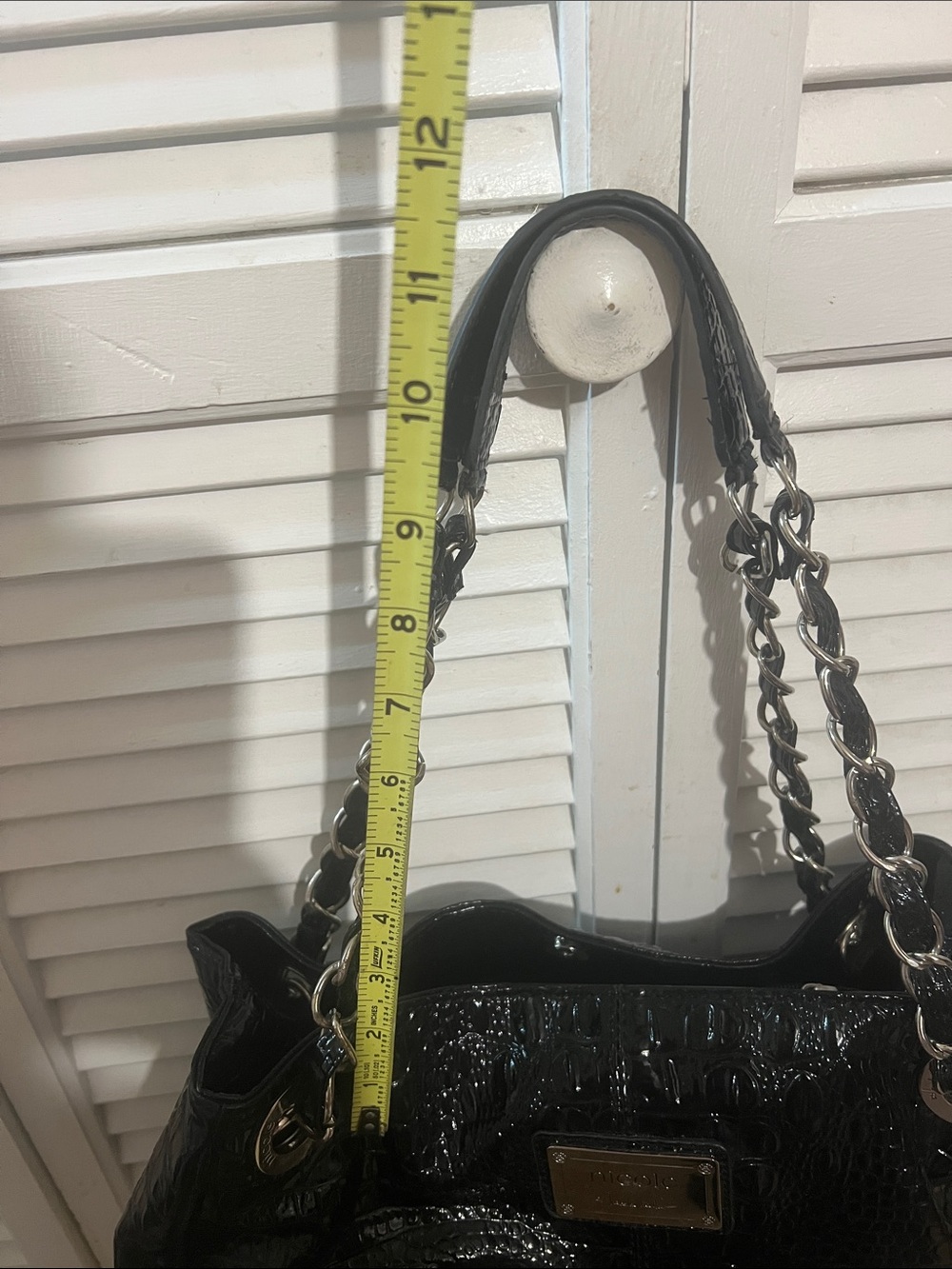 Nicole Miller Glossy Black Croc Shoulder Bag - Picture 10 of 11